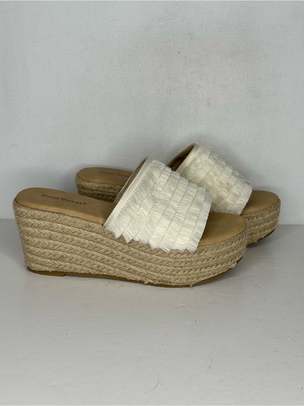 Pierre Dumas Cream Fringed Espadrille Wedge Slide
